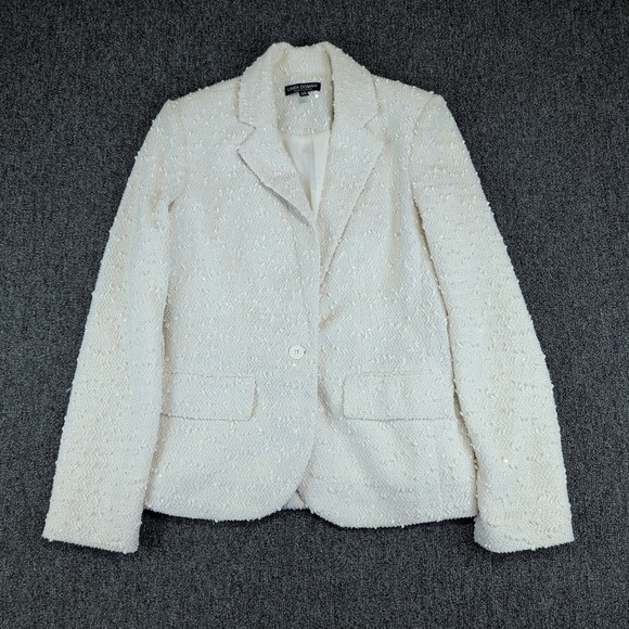 Linea Domani Ivory Sequin Boucle Tweed Blazer Jacket Womens Large Off White — photo 2